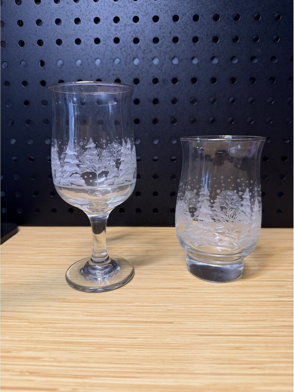 Vintage Libbey Frosty Pines Wine Glasses - Set of 2 Raised 3D Snowy Tree Design